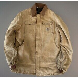 CARHARTT  Duck Chore Coat Tan 2XL Distressed Blanket Lined Workwear